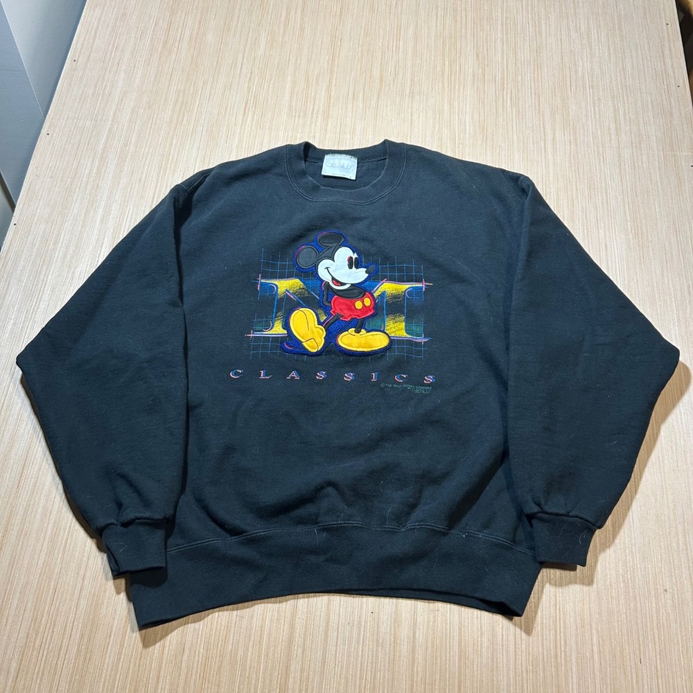 Vintage Genus Mickey Mouse Classics Sweatshirt Black Embroidered Made in USA L